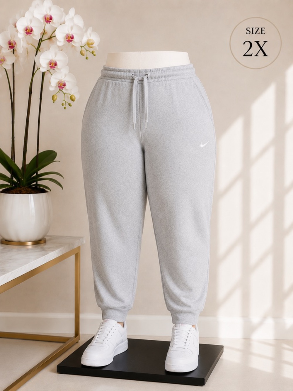 Nike Women's Sportswear Heather Gray Fleece Mid-Rise Joggers Plus Size 2X NEW